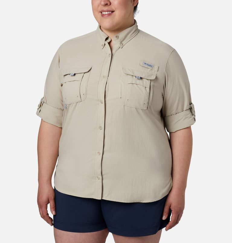 Women's Columbia PFG Bahama Long Sleeve Shirts Khaki | Plus Size CA-CA815